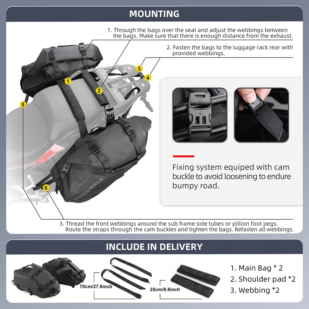 Wasserdichte Motorrad Satteltaschen 48L – Seitentaschen & Gepäckträger Tasche (1 Paar)