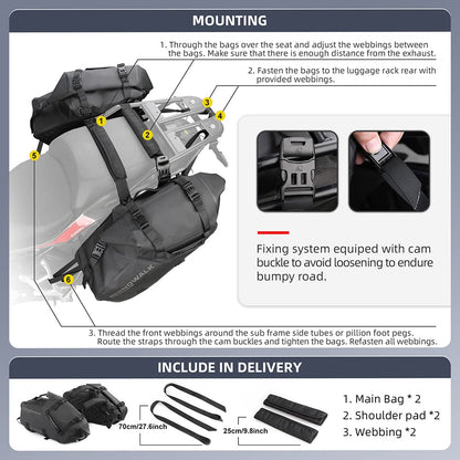 Wasserdichte Motorrad Satteltaschen 48L – Seitentaschen & Gepäckträger Tasche (1 Paar)